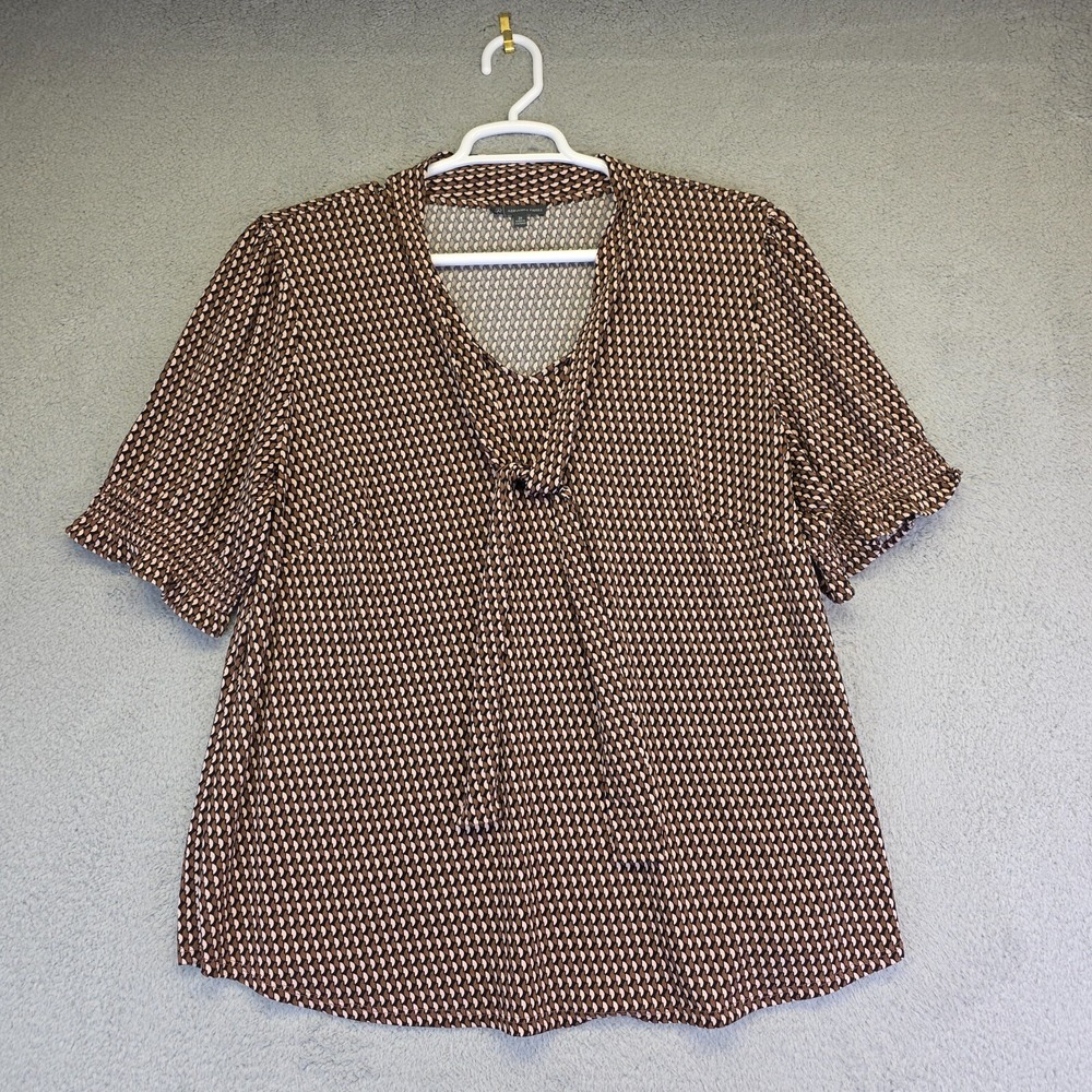 Adrianna Papell Top Womens Plus Size 2X Brown Tie V Neck Smocked Preppy‎ Office